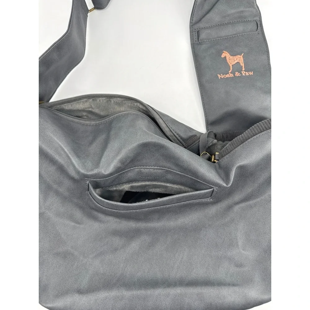 Noah & Paw Pet Carrier Sling Charcoal Grey Vegan Leather Faux Fur Small Dog Cat